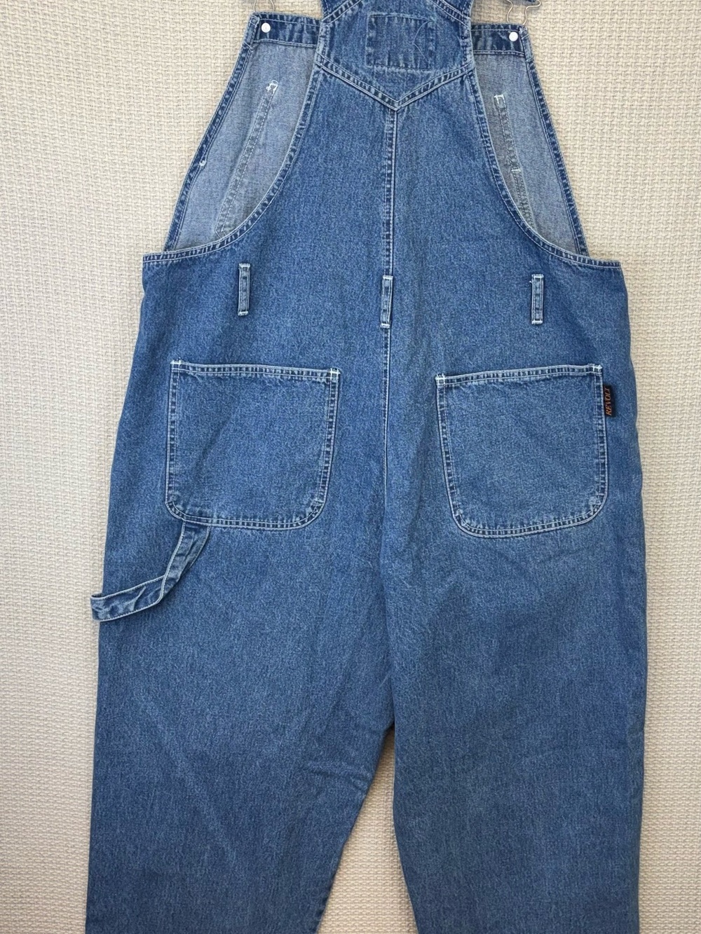 Vtg Revolt Denim Carpenter Bib Overalls Womens Sz 18 Blue Embroidered Boho Y2K - Picture 8 of 12
